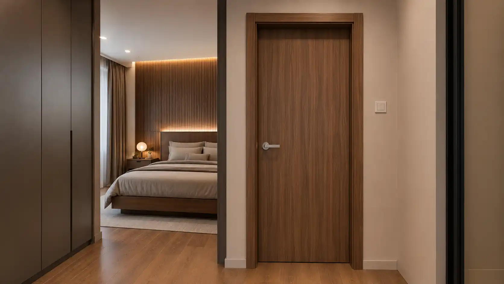 Cửa phòng ngủ composite Mivi lắp đặt hoàn thiện chuẩn kích thước phong thủy
