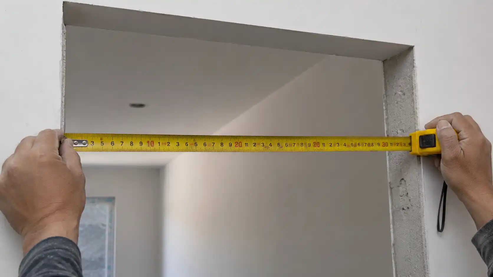 Đo đạc chiều rộng ô chờ cửa nhựa composite tại công trình