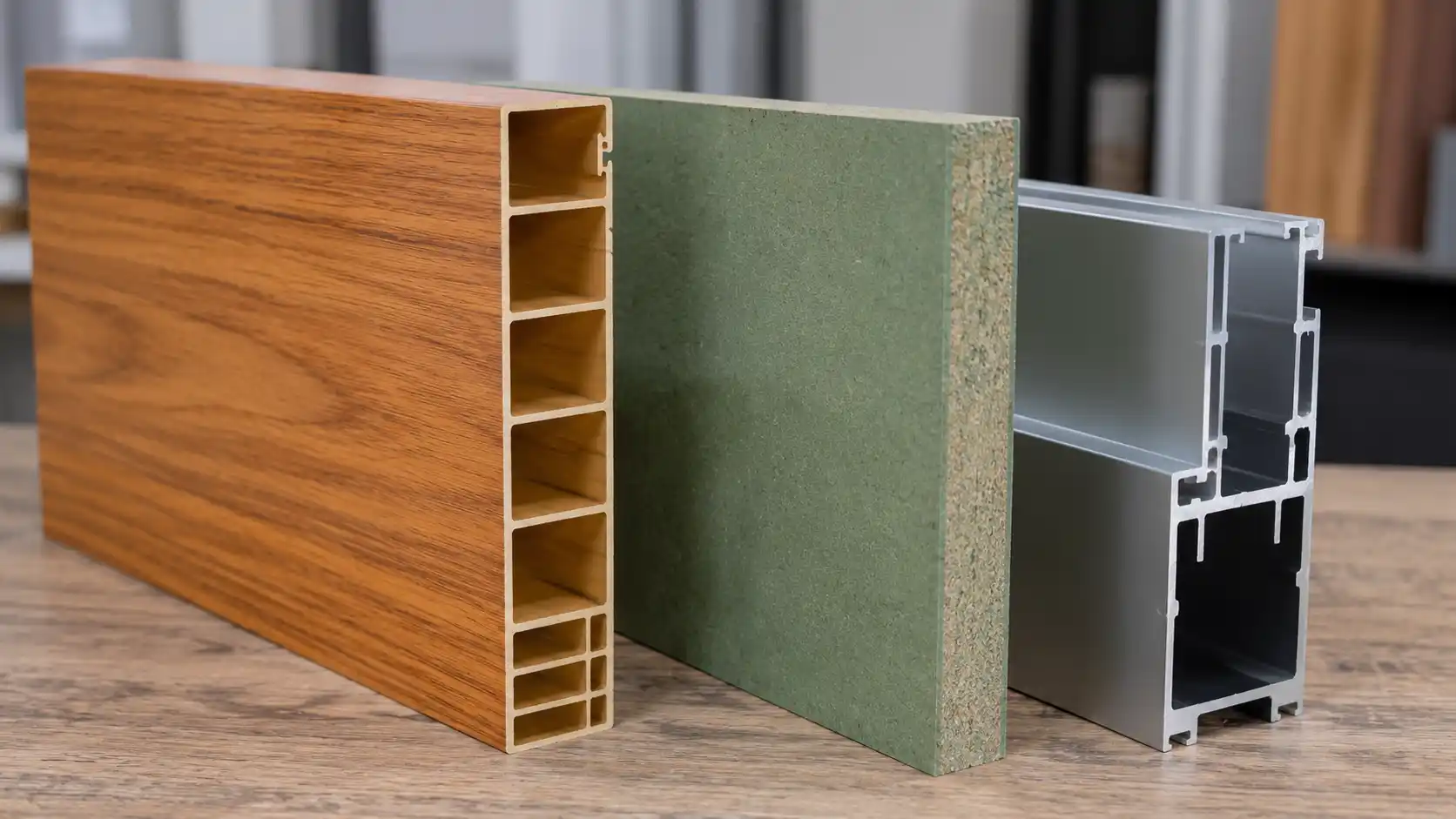 Mặt cắt tấm nhựa nội thất Ecoplast lõi rỗng khoang chữ nhật gân chịu lực dầy và ván gỗ MDF