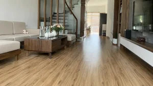 Sàn nhựa hèm khóa spc cải tạo nhà Hậu Giang lót nền phòng khách hoàn thiện