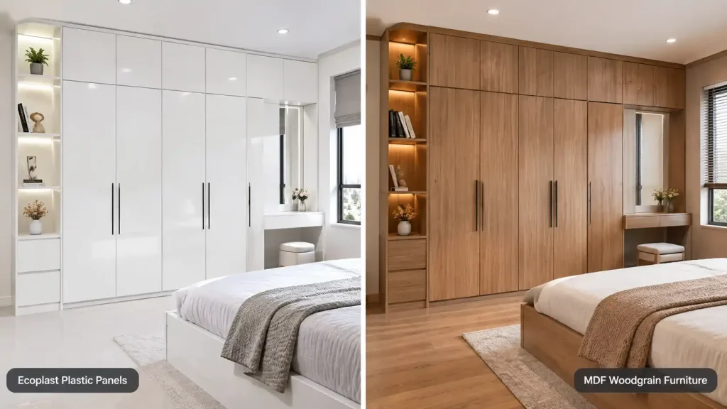 So sánh tấm nhựa Ecoplast và gỗ MDF trong thi công nội thất hiện đại