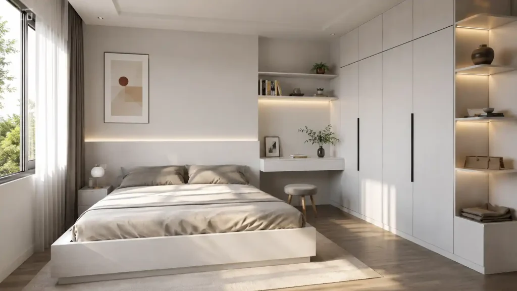 hòng ngủ nội thất sạch sẽ từ tấm nhựa đặc than tre có bị ẩm mốc không