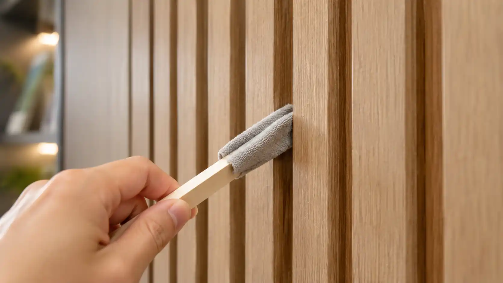 Thao tác lau ẩm rãnh sâu với cách vệ sinh khe tấm nhựa lam sóng