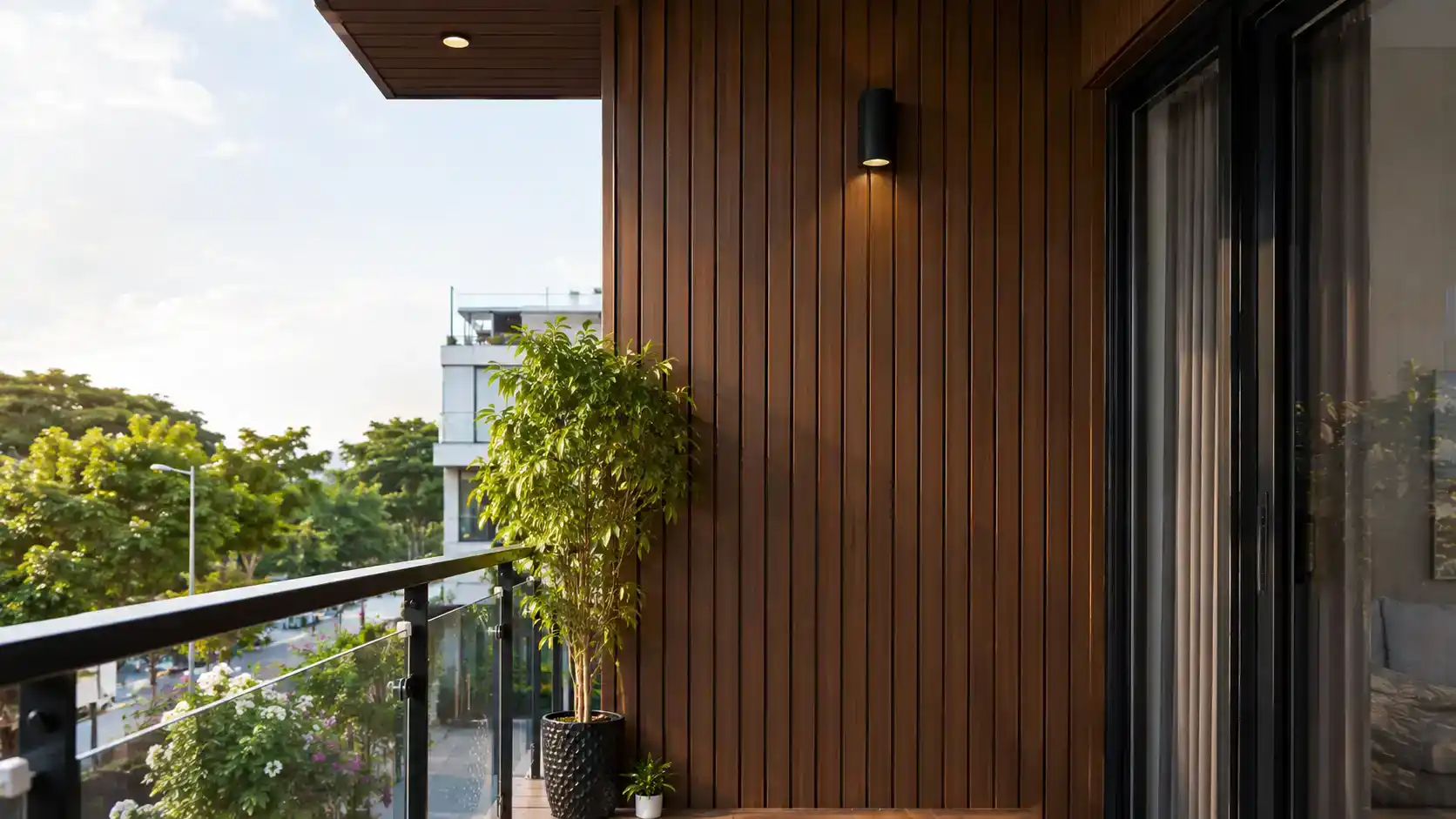 Lắp đặt hoàn thiện cửa gỗ nhựa WPC composite trong phòng ngủ hiện đại