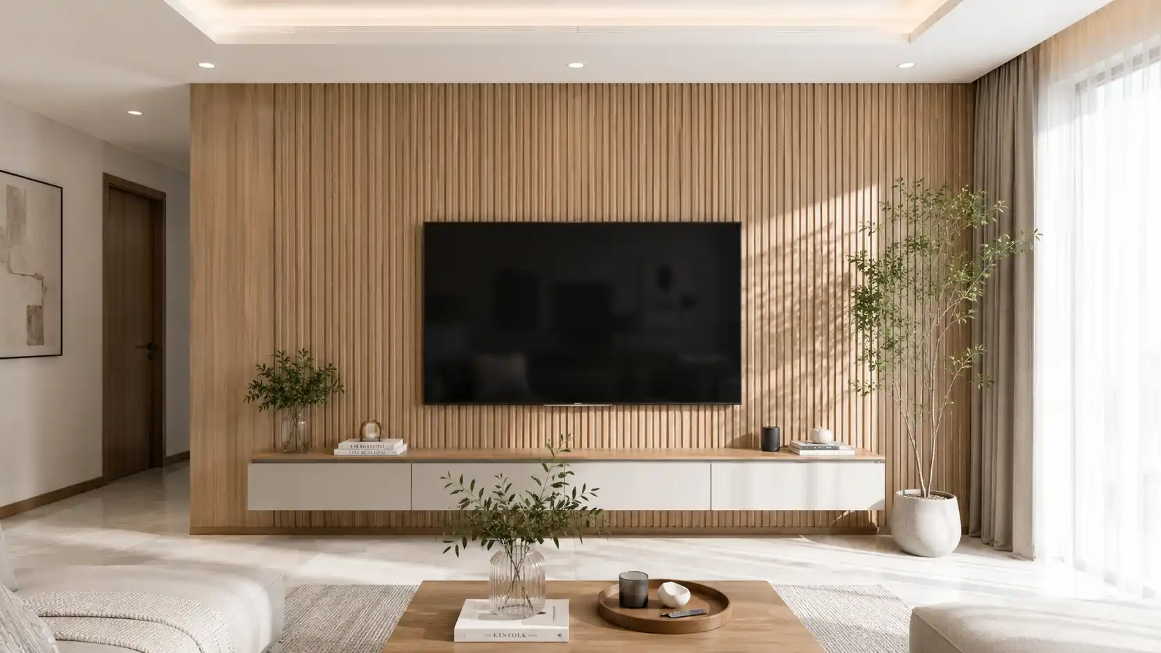 Vách tivi ốp lam sóng nhựa sạch sẽ sáng bóng sau khi bảo dưỡng đúng cách