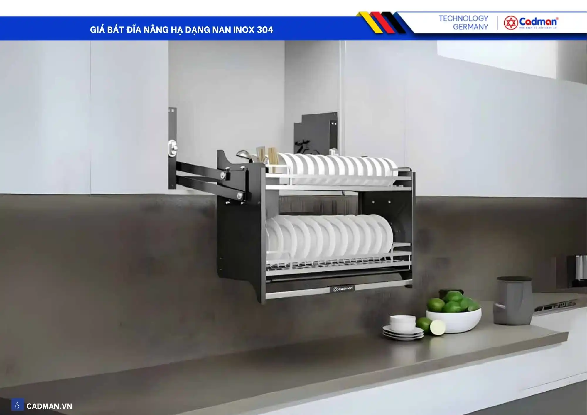 Giá bát đĩa nâng hạ dạng nan Inox 304