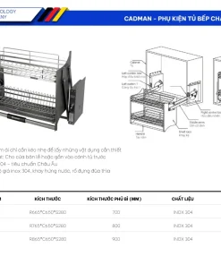 Giá bát nâng hạ nan dẹt Inox 304 thông số