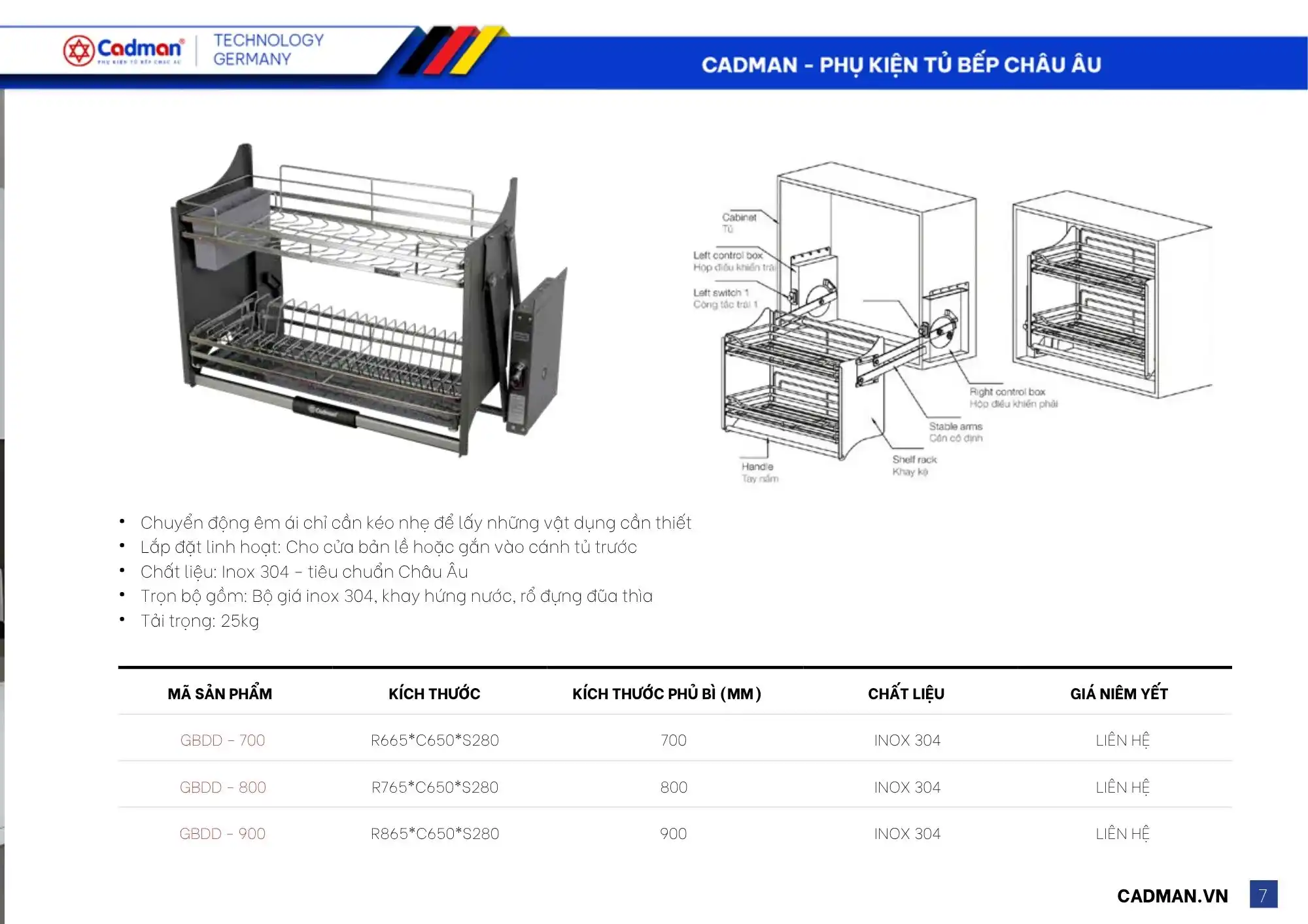 gia-bat-nang-ha-thong-so-kich-thuoc Giá bát nâng hạ nan dẹt Inox 304 thông số