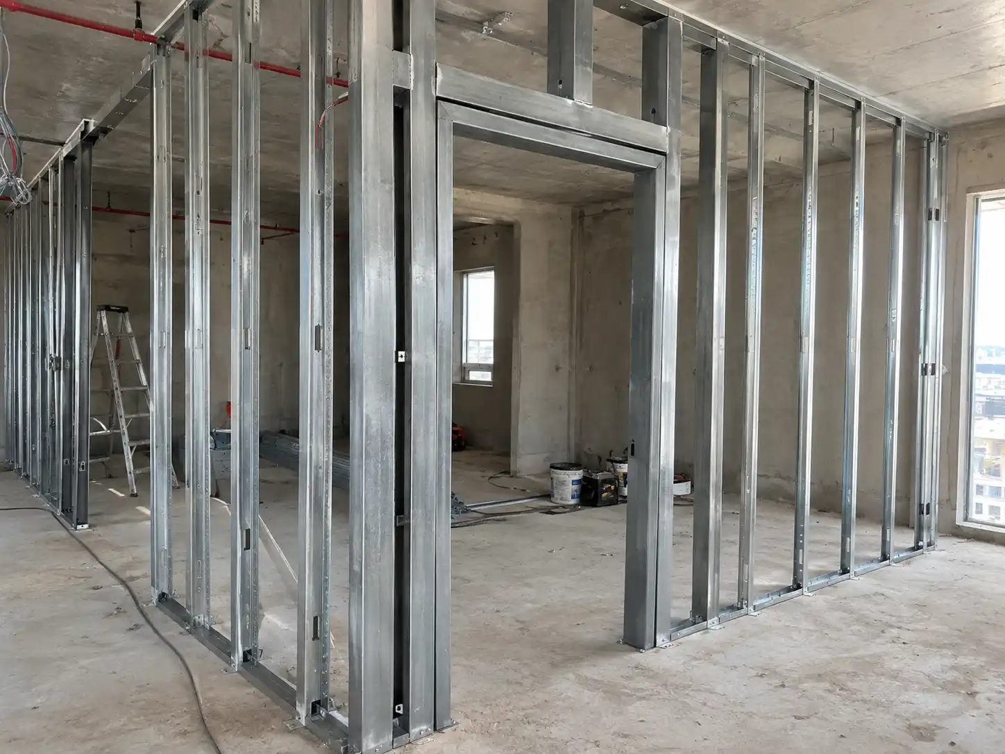 Gia cố khung xương thạch cao bằng sắt hộp mạ kẽm cho ô chờ cửa nhựa composite