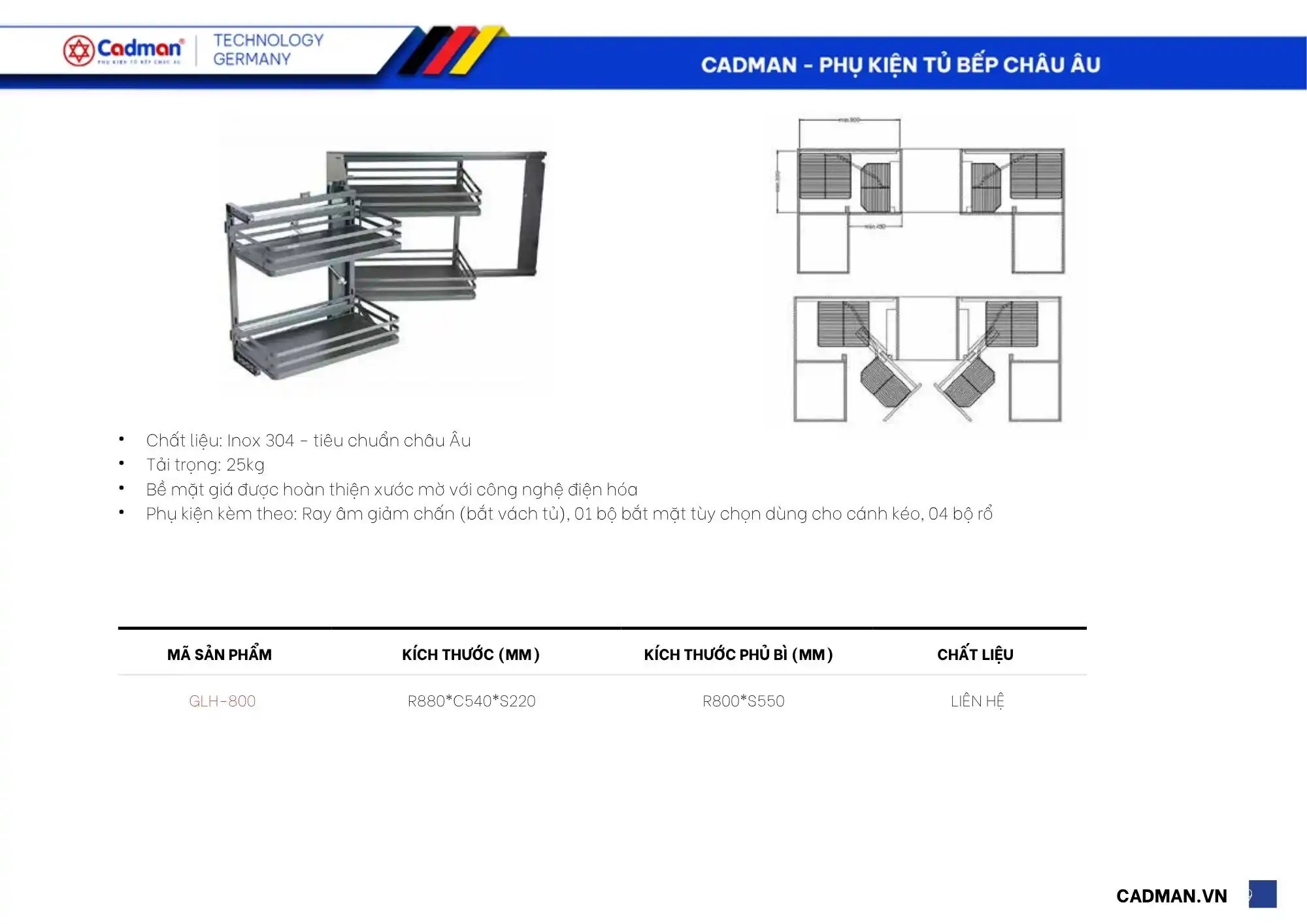 gia-goc-lien-thong-so-kich-thuoc Giá Góc Liên Hoàn Inox 304 Ray Giảm Chấn