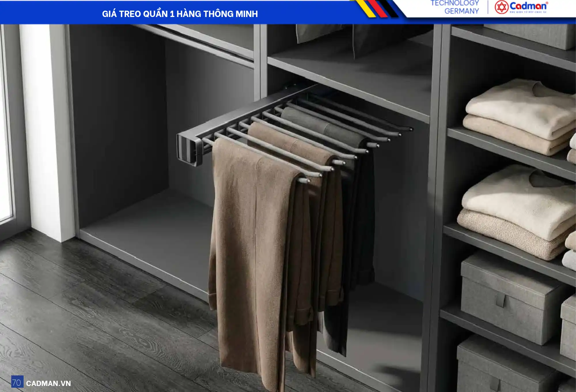 Giá treo quần 1 hàng Cadman kích thước 396 × 113 × 440 mm