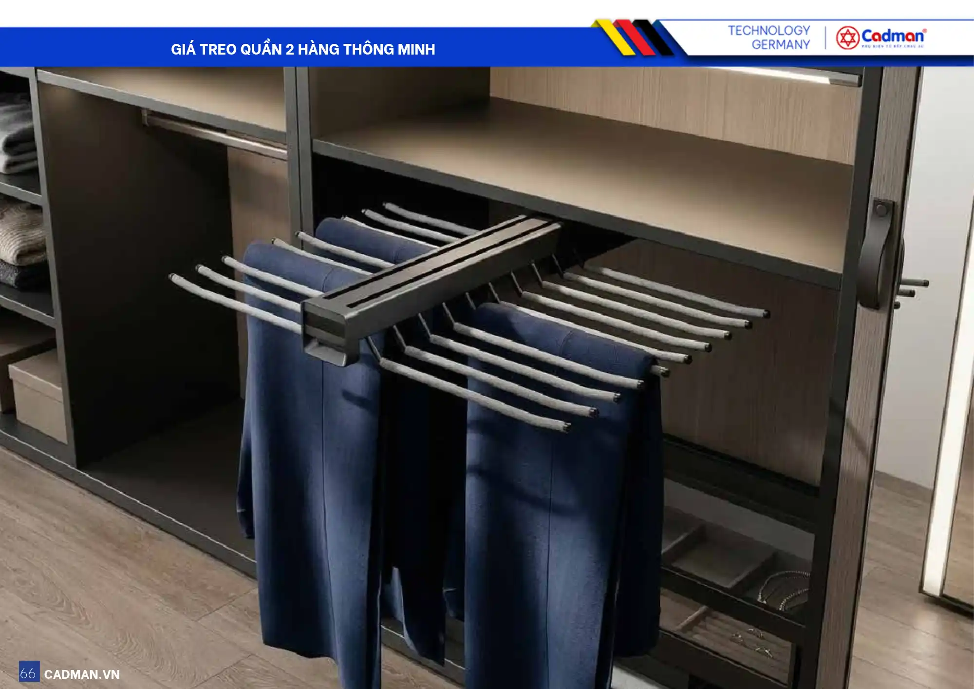 Giá treo quần 2 hàng Cadman kích thước 600 × 80 × 440 mm