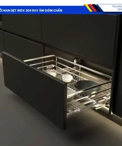 Giá Xoong Nồi Nan Dẹt Inox 304 Ray Âm Giảm Chấn