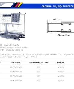 Kệ Dao Thớt Nan Dẹt Inox 304 Ray Giảm Chấn