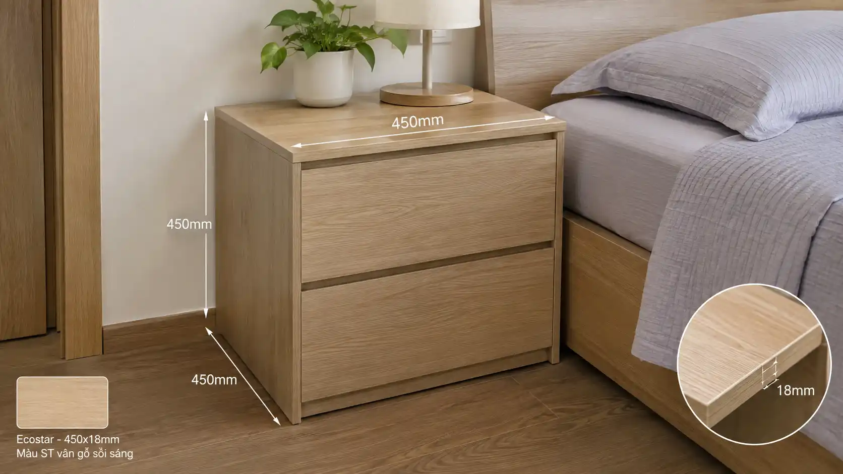 Mẫu tab đầu giường gia công từ tấm nhựa Ecostar 18mm bản rộng 450mm chuẩn kích thước