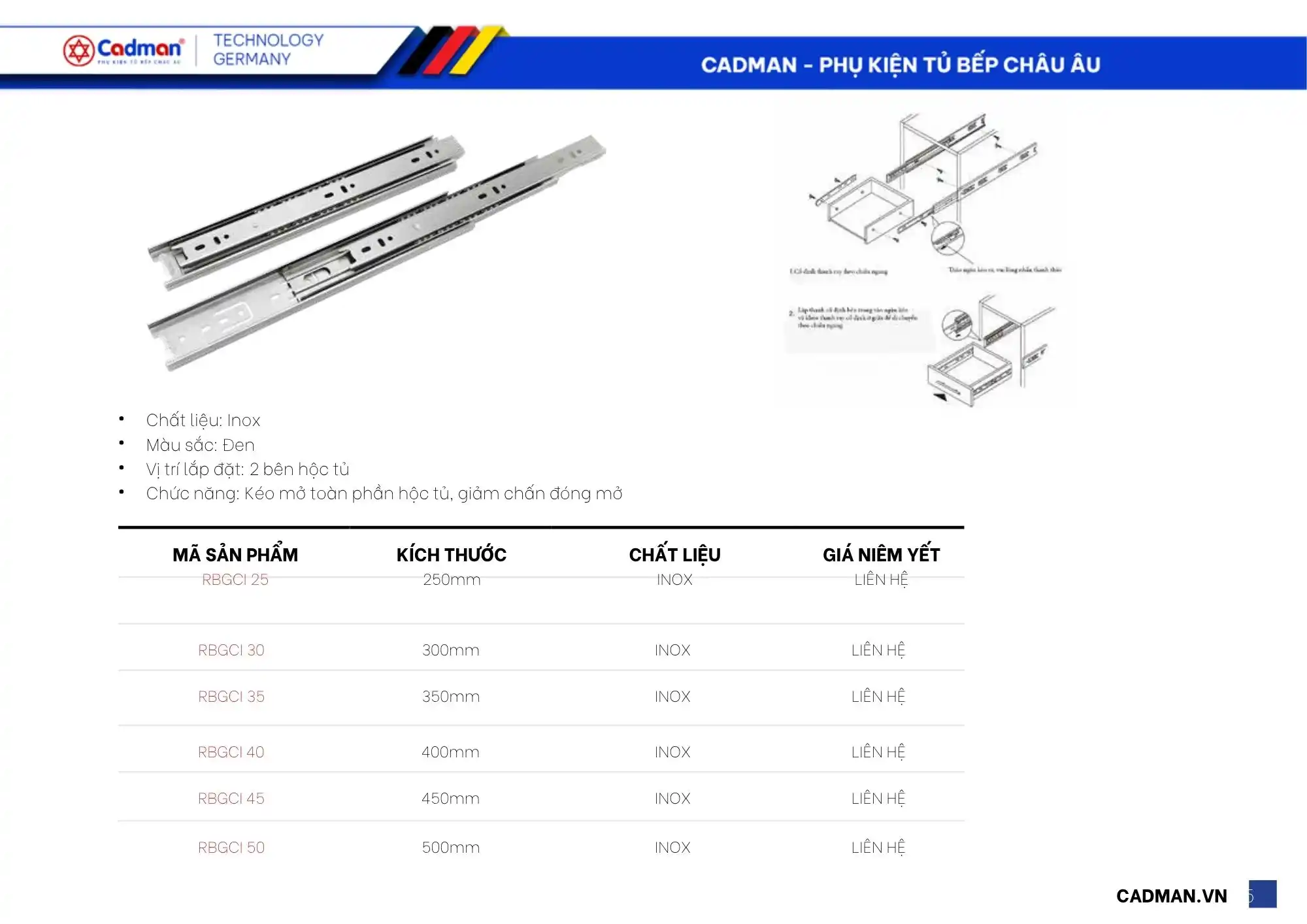 ray-bi-giam-chan-inox-thong-so-kich-thuoc Ray Bi 3 Cấp Giảm Chấn Inox