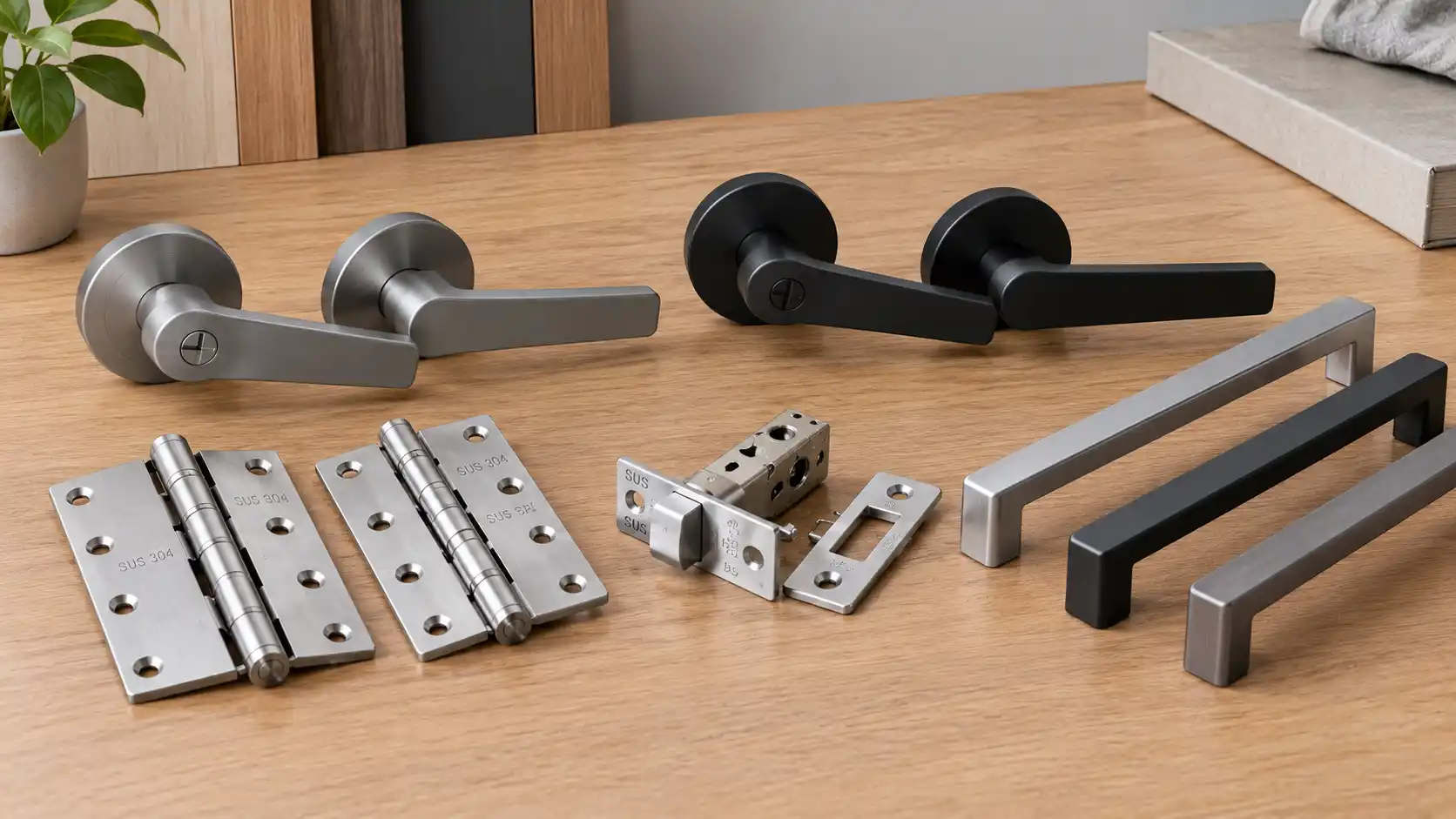 Các mẫu tay nắm nhôm hiện đại và phụ kiện bản lề inox 304 chuyên dụng cho cửa composite