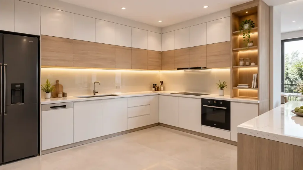 Tủ bếp nhựa Ecostar 18mm hoàn thiện mặt đá hoa cương sang trọng