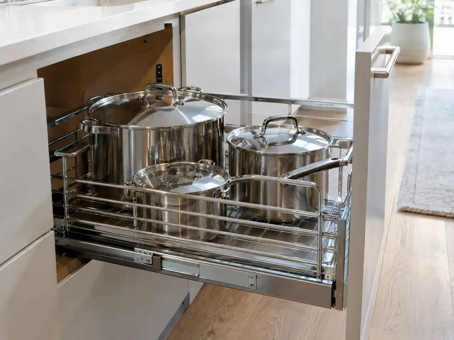 Giá xoong nồi nan dẹt Inox 304 trong tủ bếp