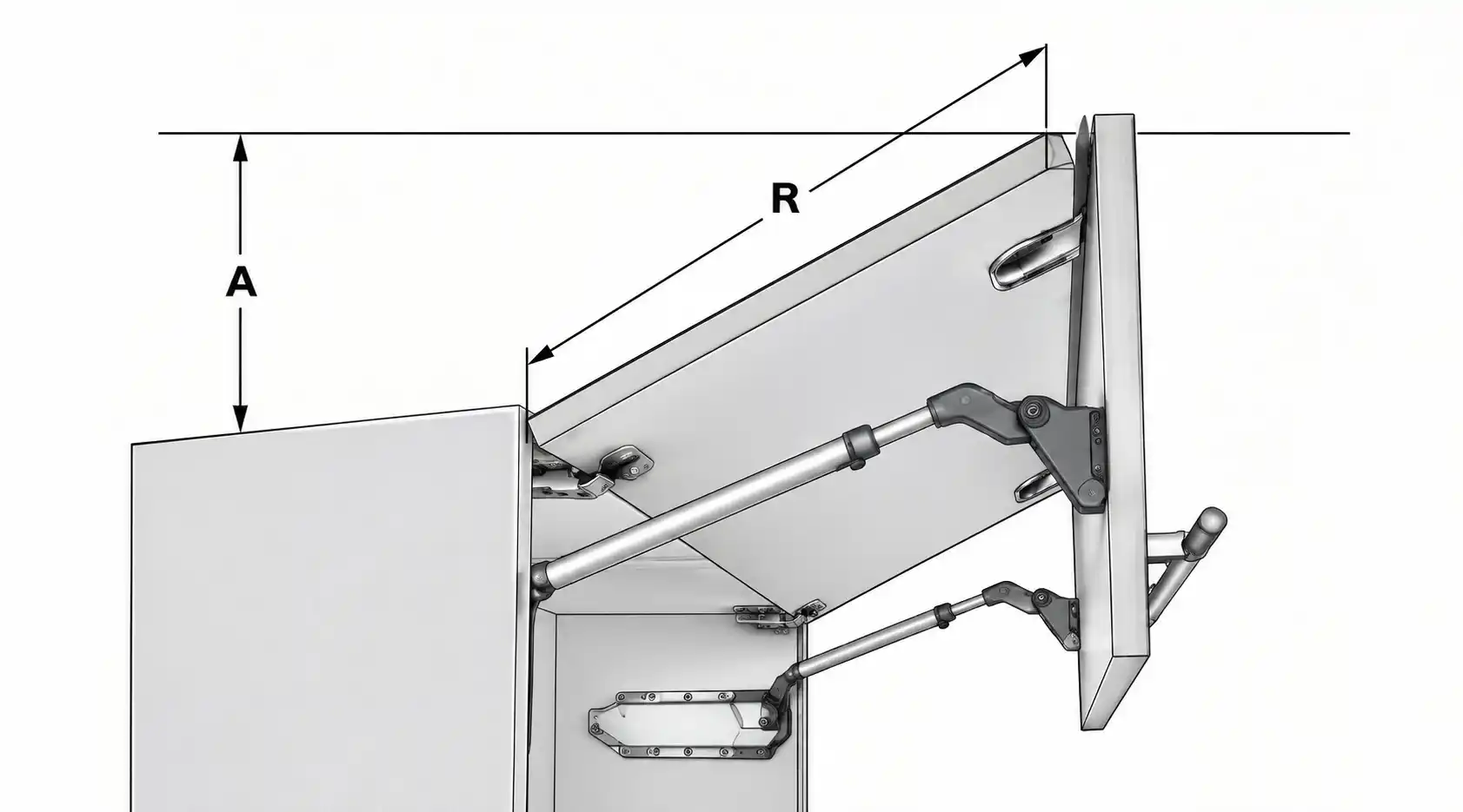 Bản vẽ kỹ thuật tay nâng cánh đôi Cadman cơ chế mở gập 90 độ