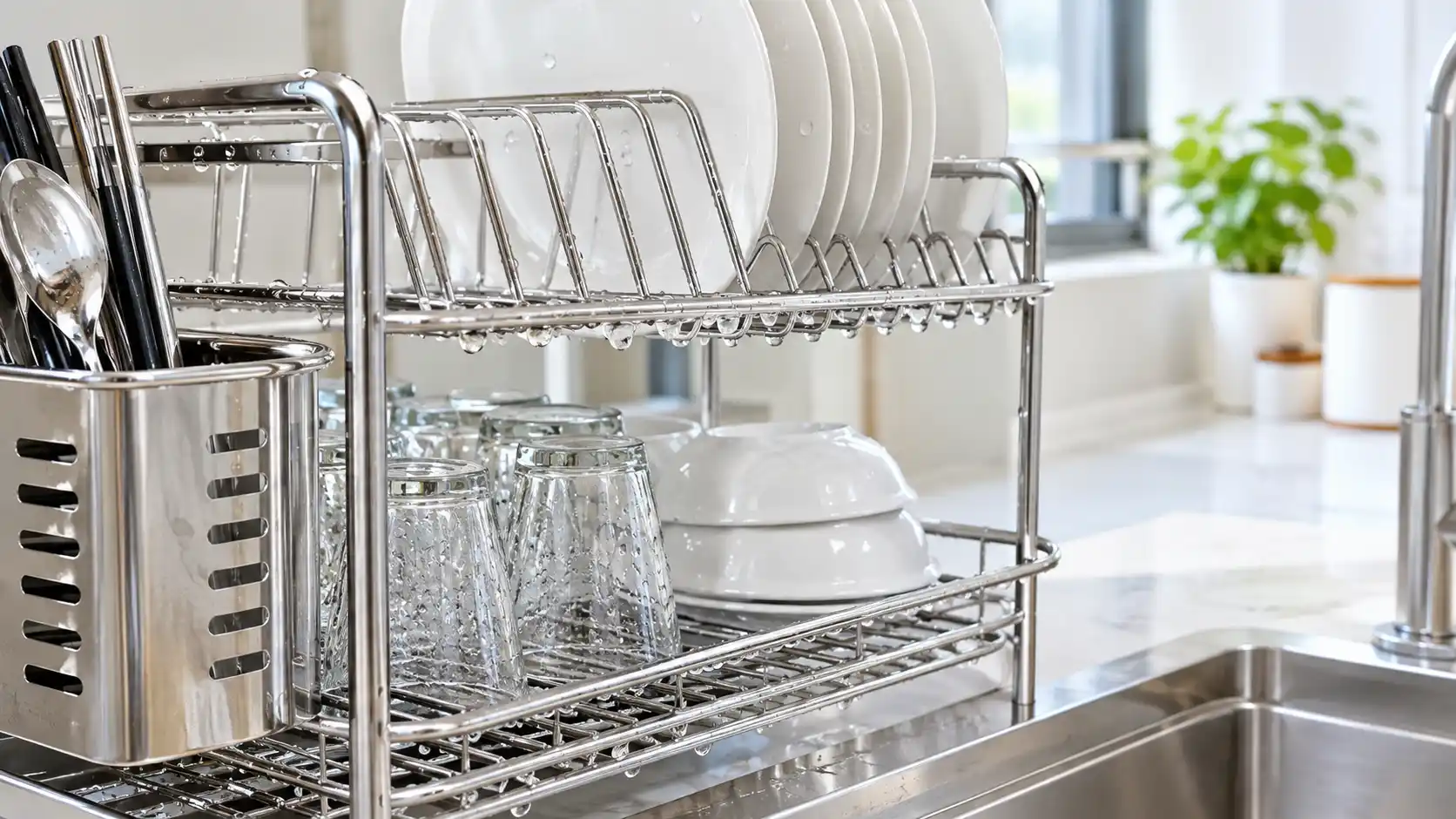 Bề mặt nan Inox đọng giọt nước khoáng dễ lau chùi