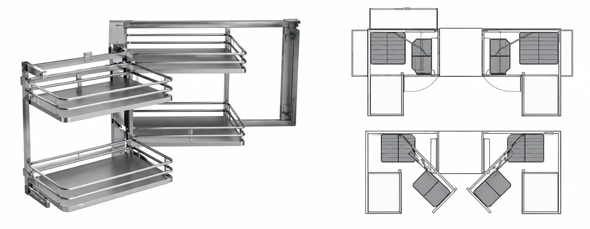 Bộ giá góc liên hoàn Cadman gồm 4 rổ Inox 304 chia thành hai cụm
