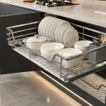 Giá xoong bát đĩa nan dẹt Cadman Inox 304 thiết kế tích hợp 2 trong 1 cho tủ bếp dưới