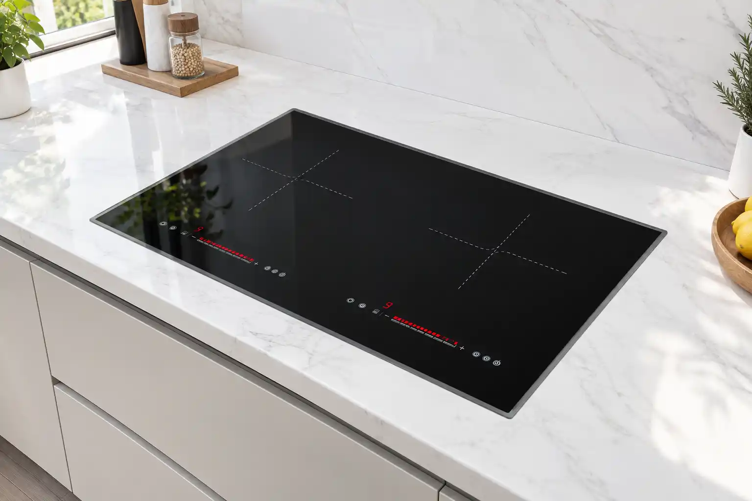Kích thước khoét đá chuẩn 680x390mm lắp âm hoàn thiện bếp từ đôi Cadman