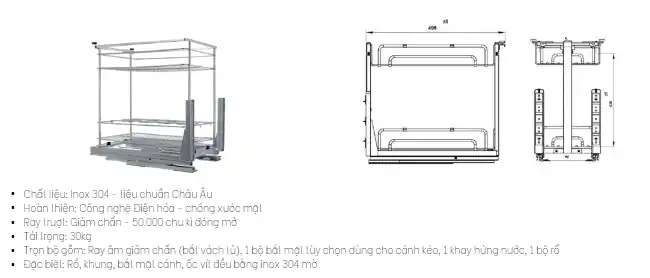 Bản vẽ thông số kích thước và chiều sâu lọt lòng lắp đặt kệ gia vị nan dẹt Cadman