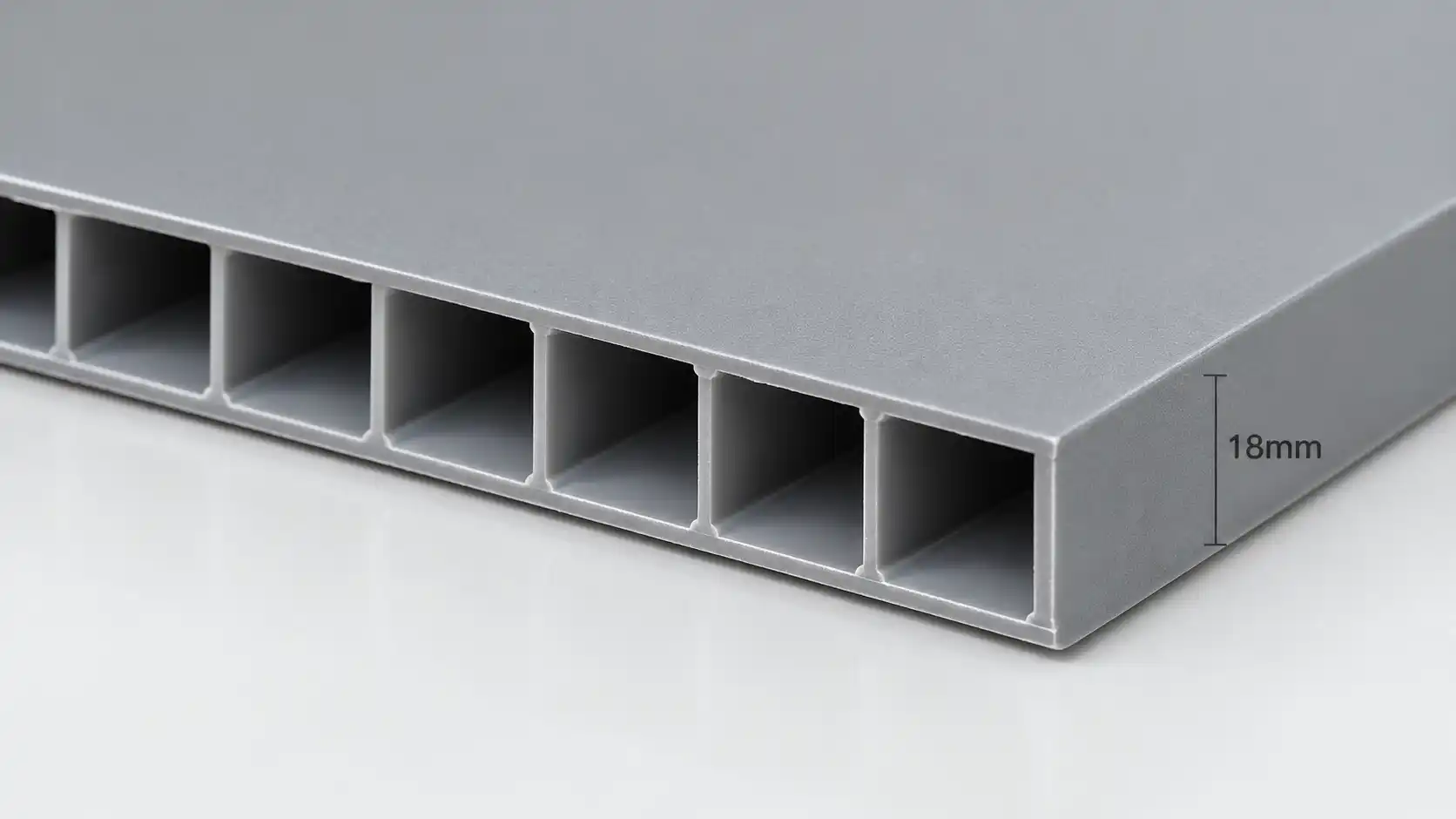 Mặt cắt tấm nhựa Ecostar 18mm lõi rỗng gân trợ lực chuẩn 4 không