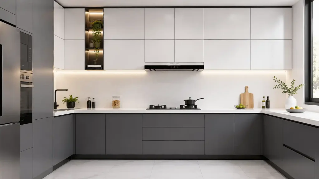 Tủ bếp nhựa chống mối mọt cánh phẳng hiện đại cho gia đình
